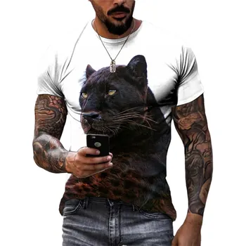 Letní Pánské 3d Tištěné Zvířat Black Panther Print T-Shirt, Módní Ležérní Ulici Trend Osobnosti O Límec Krátký Rukáv Top