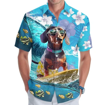 Letní Pánské Havajské Pláži Streetwear Tričko Animal Print Casual Krátký Rukáv Tlačítko Up Košile Dovolenou Pánské Oblečení, Evropská Velikost
