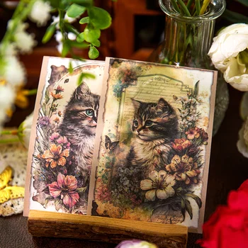 32Sheets Materiál papír flower cat world series retro koláž základní příručka DIY Dekorace Psaní Pozadí Zásoby 125*85MM