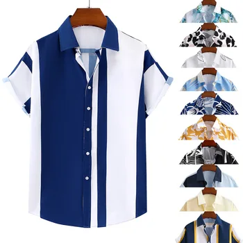 2023 Pánské Košile Pruhované Grafický Tisk Topy Krátký Rukáv Ležérní Harajuku Tričko Nadrozměrné Oblečení Slim Fit Klopě Volné Tričko 5xl