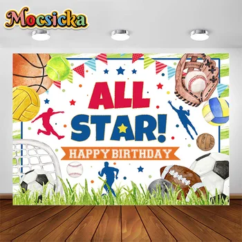 Mocsicka Baseball Téma Fotografické Pozadí ALL Star Happy Birthday Photobooth Rekvizity, Děti, Novorozence 1. Narozeniny Foto Pozadí