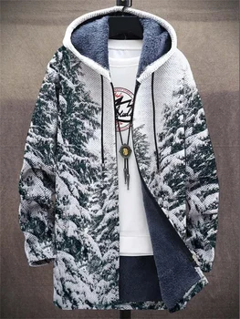 Lyžařské teplé sportovní pánské kabát zip tričko winter street ležérní kabát 2024 nové teplé módní retro graffiti venkovní módní