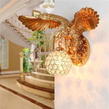 Moderní E27 Pryskyřice Eagle Art Dekor Svícnu Lampa Gold Glass LED Nástěnné Osvětlení Obývací Pokoj, Chodba, Zeď, Balkon Domov Světla Svítidla