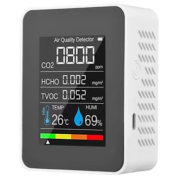 5 v 1 Kvalita Ovzduší Sledovat TVOC HCHO Teplota Vlhkost CO2 Metr, USB Dobíjecí CO2 Detektor Bílá