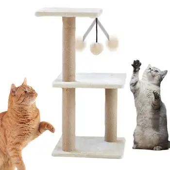Cat Tower Škrabadlo 3 Tier Načechraný Míč Design Cat Scratch Hračka Multi Level 27.5 inch Kočičí Strom Věž S škrábadla Pro