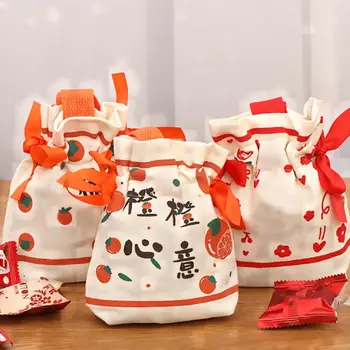 Látka Mandarin Oranžová Taška Candy Obaly Horní Úchyt Šňůrky Dárkové Kabelky Čínský Nový Rok Styl Mini Pouch Tašky