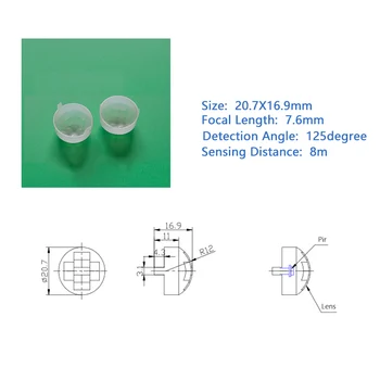 20.7X16.9mm Ohnisková vzdálenost 7,6 mm Fresnelovy HDPE Klobouk ve tvaru Objektivu pro Lidské Tělo Infračervené Indukční Optické PIR Objektivu