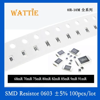 SMD Rezistor 0603 5% 0.068 R 0.075 R 0.082 R 0.085 R 0.09 R 0.091 R 100KS/lot čipové rezistory 1/10W Ultra nízké hodnoty odporu