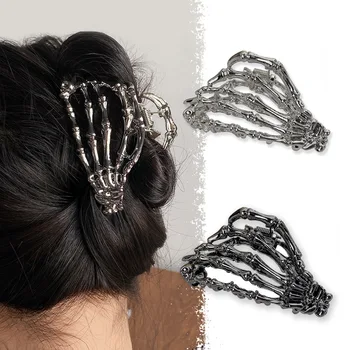 Goth Trend Cool Metal Vlasy Drápy pro Ženy, Stříbro Vtipné Halloween Vlásenka Y2K Krab sponka do vlasů Dívky Street Fashion Vlasové Doplňky
