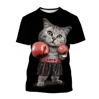 Legrační Zvíře Kočka Box Vzor, 3D Tisk T-Shirt Men Letní Módní Streetwear Trička Nadrozměrných Krátký Rukáv T-Shirt Topy Oblečení