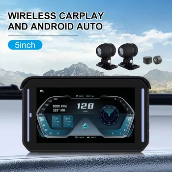 Motocyklové GPS Navigace, Bezdrátové CarPlay Android Auto Dotykový displej 5