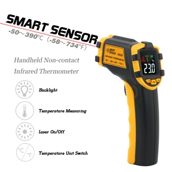 SMART SENSOR -50~390℃ Digitální Infračervený Teploměr Teplota Tester Pyrometr Přenosný Non-kontaktní Průmyslové IR Teploměr