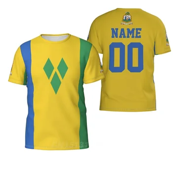 Vlastní Jméno a Číslo Svatý Vincent A Grenadiny, Země, Vlajka 3D T-košile, Oblečení T shirt Muži Ženy Trička Topy Fanoušky Dárek