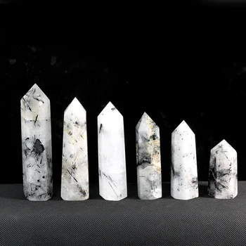 Přírodní Materiál Bílý Krystal Hrubý Turmalín Vlasy Crystal Šest Prism Single-špičaté Obelisk Sloup Domů Ornament Tušové Malby