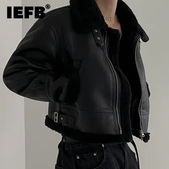 IEFB Kůže Bavlněný Kabát Pro Muže je Zima korejský Styl Volné Jehněčí Semiš Motocykl Pu Padded Jacket Trend Mužské 2023 Nové 9C3184