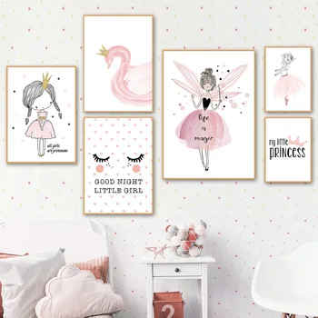 Nordic plakát pink cartoon baby girl room decoration školky plátno plakát, nástěnné obrázky plátně obraz, plakát, baby room wall de
