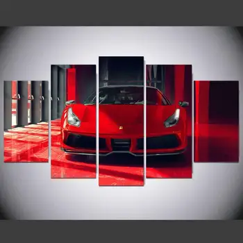 Ne Zarámované Plátno 5ks Moderní Sportovní Auto Červené Umění Zdi Plakáty, Fotografie Moderní Domácí Výzdoba Příslušenství Pro Obývací Pokoj Obrazy