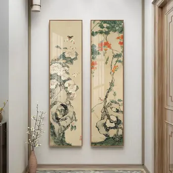 Ročník Čínské Tušové Malby Plátno Art Print Obraz, Plakát Květiny a kameny, Nerámováno Zeď Obrázky Pro Obývací Pokoj