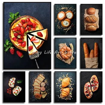 Lahodný Chléb Sýrový Sendvič, Káva Croissant Plakáty Tisky, Tisk na Plátno, Zeď Umění Obrazu pro Kuchyni Dezert Shop Dekor