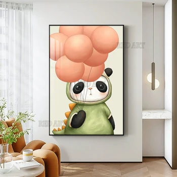 Kreslený Abstraktní Obrázek Panda Děti Ložnice Dekorace Na Zeď Olejomalba Nordic Plátno Umění Zdi Kus Zvířecí Obrázek