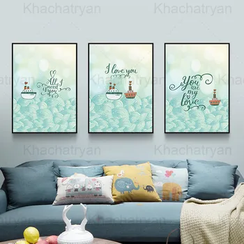 Oceánu Loď Plakát Domácí Dekoraci Kreslený Mořské Vlny Malířské Plátno Nástěnné obrázky pro Obývací Pokoj Dekor Teplé Wall Art Otisky