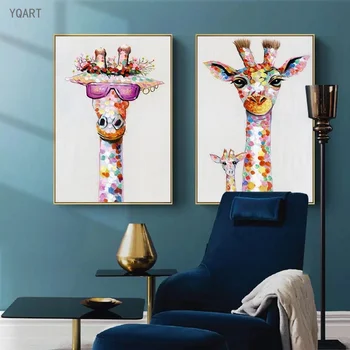 Legrační Žirafa Rodina Plátno, Tištěný Obraz, Kreslený Plakáty Moderní Zvířecí Tisk Wall Art Obrázky pro Děti Ložnice Decor