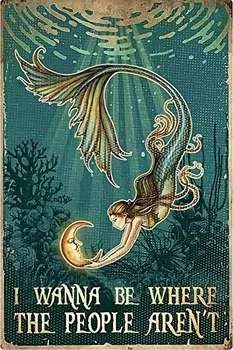 Retro Plakát plechová cedule Mořská panna Vintage Plakát, Být Mořská panna a Dělat Vlny Vintage Plakát, Mořská panna Milovníky Dárek Kovu