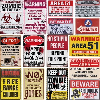 Upozornění Zombie Plakát Nebezpečí Vintage Plechové cedule Pozor Pes zákaz Parkování zákaz vstupu Plechu Zahrada Domácí Zdi Dekor