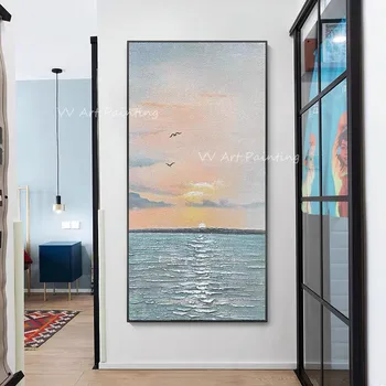 Velké Velikosti Oceánu Obloze se západem Slunce Nordic 100% Ručně malované olejomalba Moderní Abstraktní Obraz Ručně Malby Domácí Výzdoba