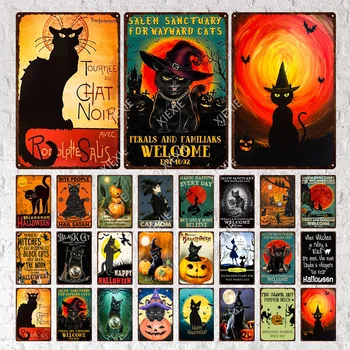 Vánoční Halloween Dekorace Vintage Metal Black Cat Plakát Retro Umění Zeď, Malba Dekor Desky Pamětní Deska Znamení Club Bar Pub Dekor