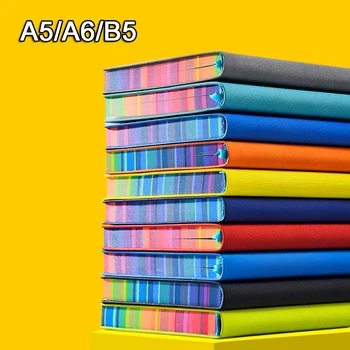 A6/A5/B5 Kožené Notebook S Barevné Okraje Lemované Papíry, Deník, Poznámkový Blok, Memo Planner Portable Stylové Kancelářské Notebooky