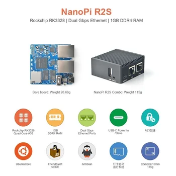 NanoPi R2S Kit & Combo 1G DDR4 RAM,Rockchip RK3328, Quad Cortex-A53,Dual 1000M Ethernet LAN,USB3.0,OpenWRT,U-boot,Ubuntu-Core