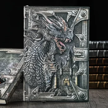 1ks Dragon Retro Reliéfní Kůže Notebook Věstníku Dinosaurus Evropský Styl, Poznámkový blok, Kov, trojrozměrný Školní Psací Podložky