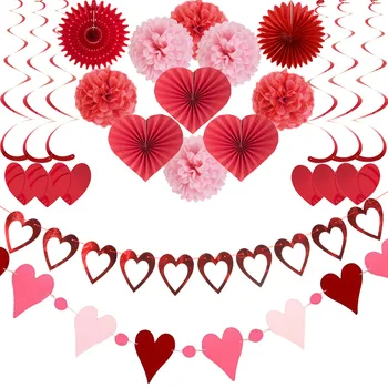 2023 Šťastný Valentýna Party Dekor Láska, Spirála Vlajka Visí Papír Ventilátor Svatební Výzdoba pro Weedings Návrh Zásoby Strany