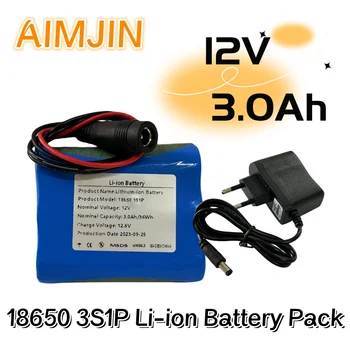 18650 3S1P 12V 3000mAh Dobíjecí Lithium-iontová Baterie, Vhodné pro CCTV Kamery Cam Monitor Baterie + nabíječka