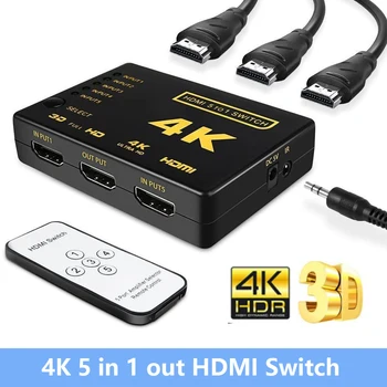 HDMI-kompatibilní Switcher 4K 5 v 1 out HD 1080P Video Kabel Splitter 5x1 3x1 Hub Adaptér Converter pro Xbox PS4 DVD HDTV PC