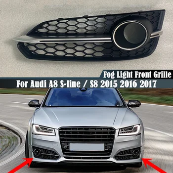 Chrome Stříbrné Auto Přední Mlhové Světlo, Gril Kryt Čalounění Honeycomb Grill Pro Audi A8 S-line S8 2015 2016 2017 Auto Styling