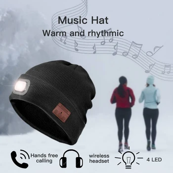 Pletená Čepice S LED Bluetooth Headset Bezdrátový s Kapucí Smart Headset Sluchátka Hudební Pletené Vestavěný Mikrofon Cap
