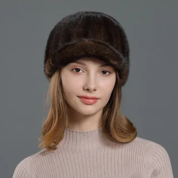 Mink Fur Čepice Podzimní a Zimní Dámské Teplé Zahuštěný Mink Fur Hat Rytíř Hat Zimní Srst