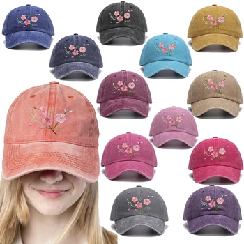 Třešňové Květy Máma Čepice Vyšívané Sakura Kšiltovka Květinové Trucker Hat Ženy, Sluneční Clona Její Dar