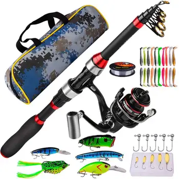Přenosný Cestovní Fishing Gear Kit S Taška Dlouho, Odlévání Spinning Rybářský Naviják Rybářský Prut Rybaření Kit Dárek