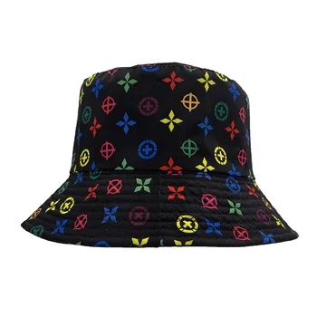 Letní Dámské Cross Black Bucket Hat Doodle Print Sun Hat Módní Venkovní Rap Hip Hop Panamy Čepice Muži Prodyšný Rybář Čepice