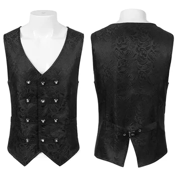 2023 Muži Vintage Black SliM Oblek Vesta Elegantní pánská Vesta Neformální Plná Barva Tři Breasted Vesta Vesta Zimní Cosplay