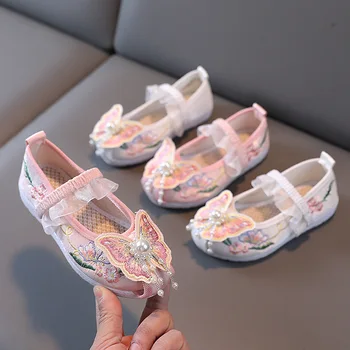 Hanfu boty výšivky Starověké Čínské vystoupení Taneční Boty Ploché boty pro dívky ženy dítě Princezna Skluzu na boty
