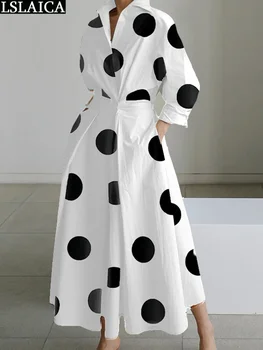 Elegantní Šaty pro Ženy 2023-line Módní Dlouhý Rukáv Vysokým Pasem Podzim Příležitostné Tisk Ženy Šaty Maxi Šaty Nové Příjezdu