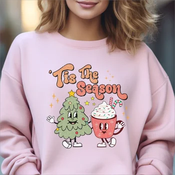 Tis Sezóny Vánoční Mikina Retro Roztomilý Vánoční Strom Svetr Top Módní Crewneck Shirt Zimní Dámské Oblečení
