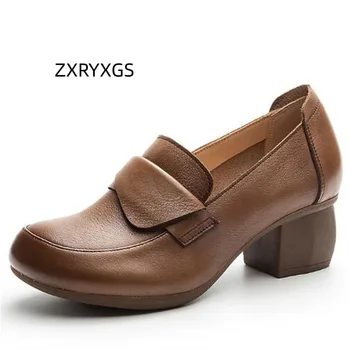 ZXRYXGS 2023 Temperament Elegantní Ženy Vysoký Podpatek Boty Premium, Plný Originální Kožené Boty Klasický Retro High-end Žena Nové Boty