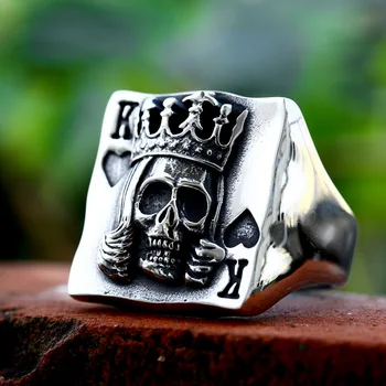 BEIER 2023 Nové Speciální Design z Nerezové Oceli Rýč K Ring Poker Prsten Obdélníkového Tvaru Punk Skull Ring Cool Biker Šperky Dárek