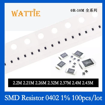 SMD Rezistor 0402 1% 2,2 M 2,21 M 2.26 M 2.32 M 2.37 M 2,4 M 2.43 M 100KS/lot čipové rezistory 1/16W 1.0 mm*0,5 mm