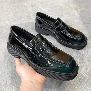 muže luxusní módní punk hip hop šaty patent kožené boty skluzu na oxfordy boty prodyšný platformy mokasíny náměstí toe obuv
